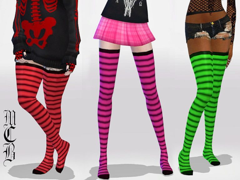 Colorful Over Knee Stripe Socks - The Sims 4 Catalog