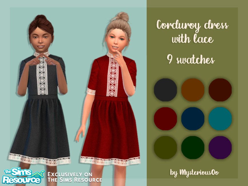 Corduroy dress with lace - The Sims 4 Catalog