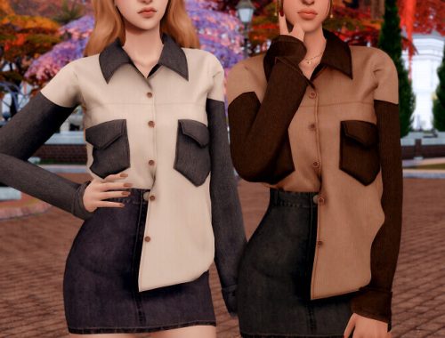 Corduroy Pocket Shirt & Denim Skirt at RIMINGs