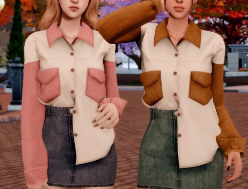 Corduroy Pocket Shirt & Denim Skirt at RIMINGs