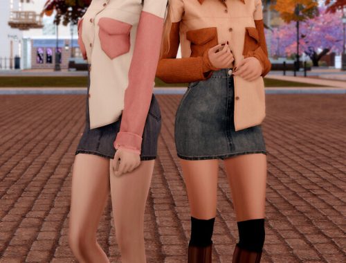 Corduroy Pocket Shirt & Denim Skirt at RIMINGs