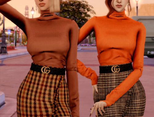 Cotton Turtleneck & Belt & Mini Skirt at RIMINGs