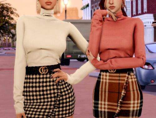 Cotton Turtleneck & Belt & Mini Skirt at RIMINGs