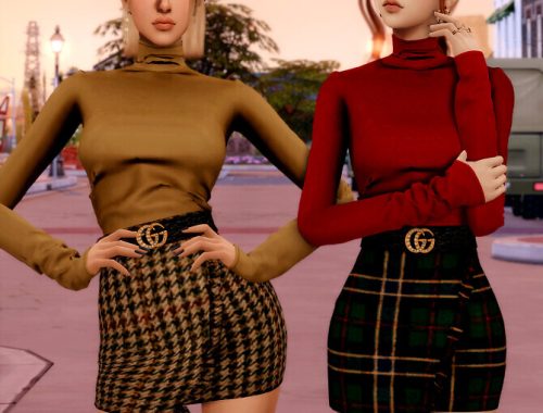 Cotton Turtleneck & Belt & Mini Skirt at RIMINGs