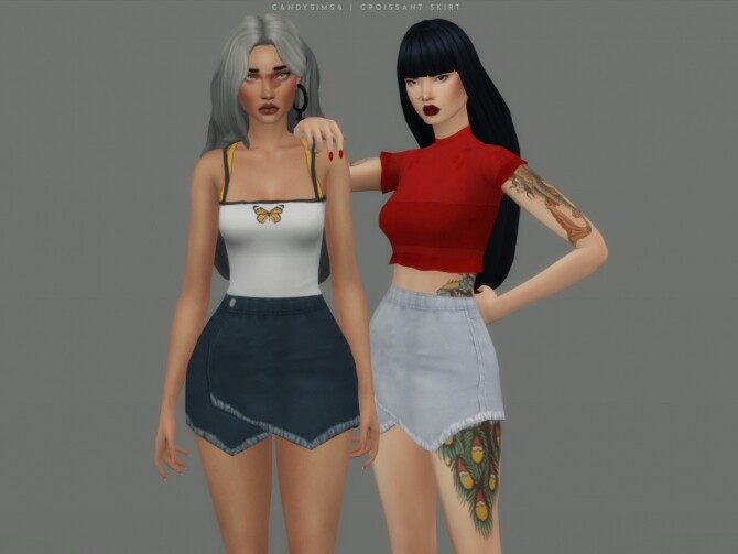 CROISSANT wrapped jeans mini skirt at Candy Sims 4 - The Sims 4 Catalog
