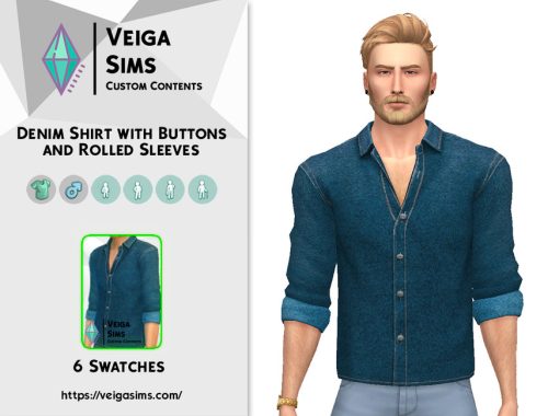 Denim Shirt with Buttons and Rolled Sleeves