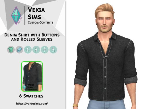 Denim Shirt with Buttons and Rolled Sleeves
