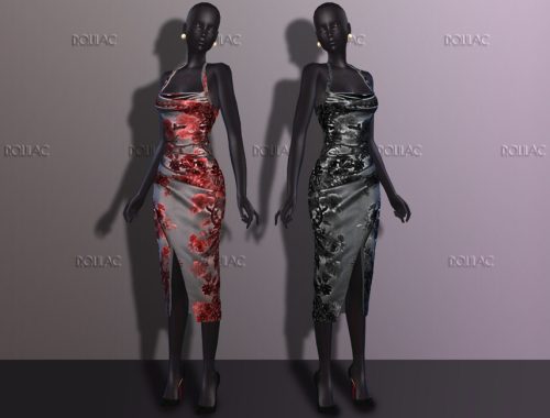Draped Floral Midi Halter Dress DO216