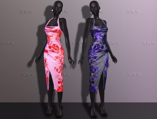 Draped Floral Midi Halter Dress DO216