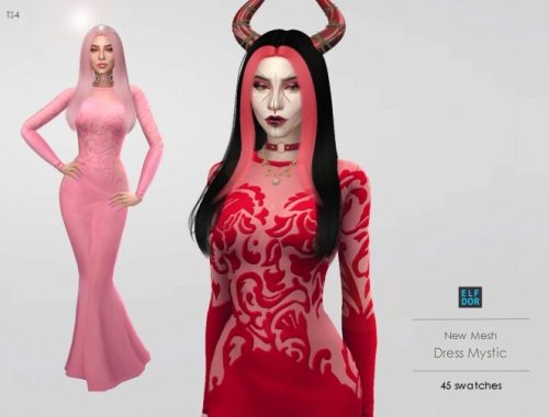 Dress Mystic 2 versions at Elfdor Sims