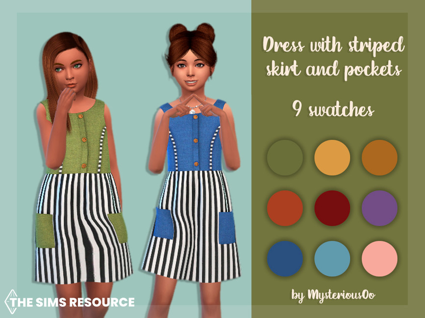 Dress with striped skirt and pockets - The Sims 4 Catalog