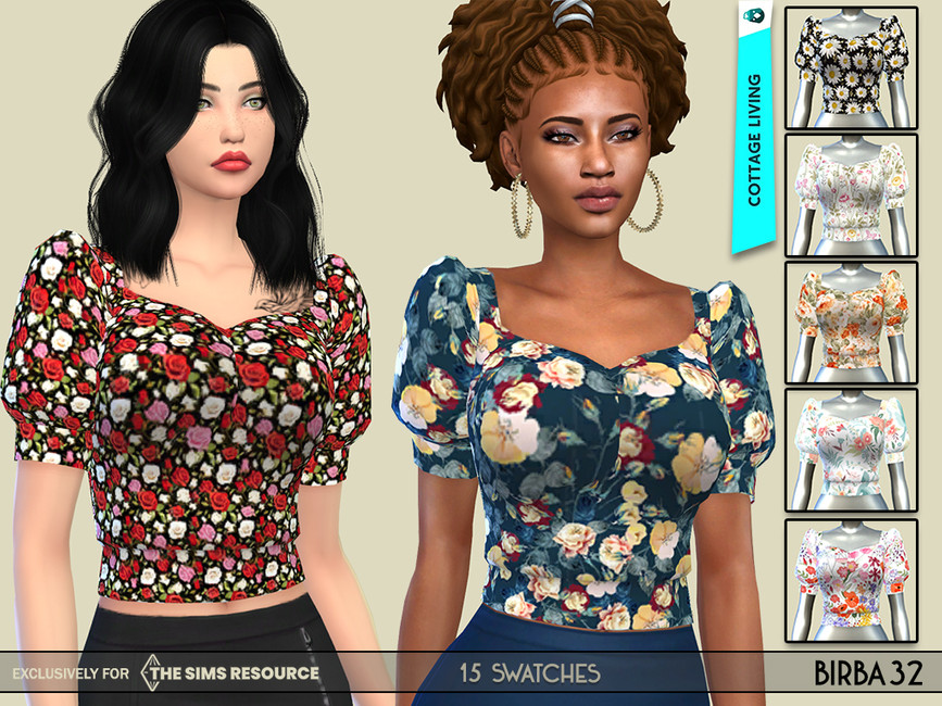 Floral Cropped Blouse - The Sims 4 Catalog