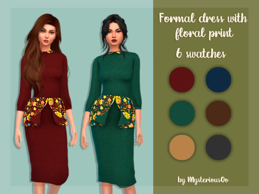 Formal dress with floral print - The Sims 4 Catalog