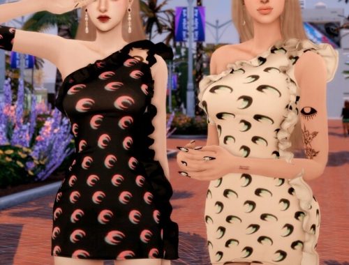 Frill Shoulder Mini Dress & Square Color Hairpin at RIMINGs