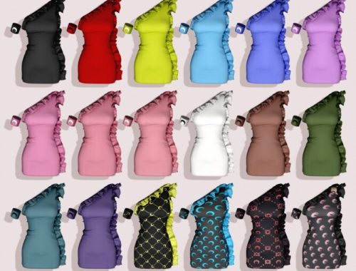 Frill Shoulder Mini Dress & Square Color Hairpin at RIMINGs