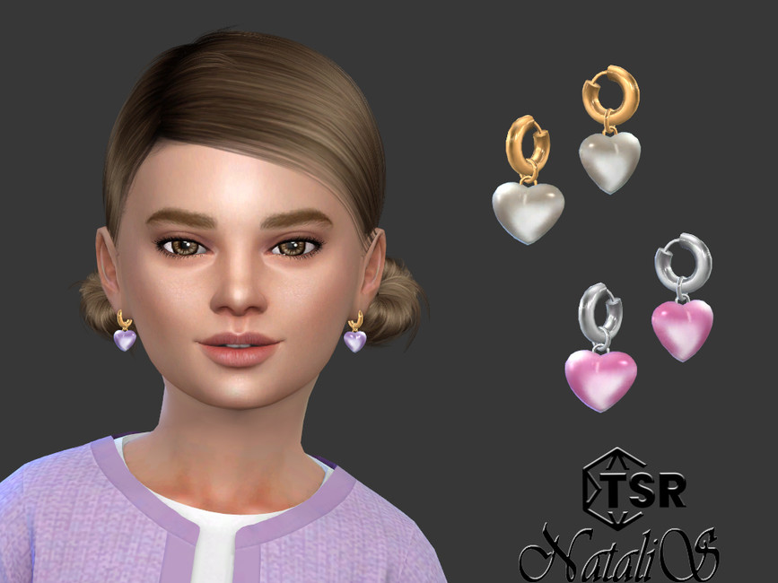 Glass heart hoop earrings (child) - The Sims 4 Catalog