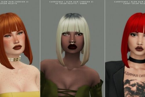 GLOW long angled bob 2 versions at Candy Sims 4