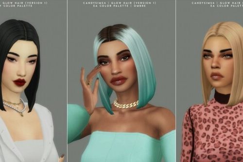 GLOW long angled bob 2 versions at Candy Sims 4