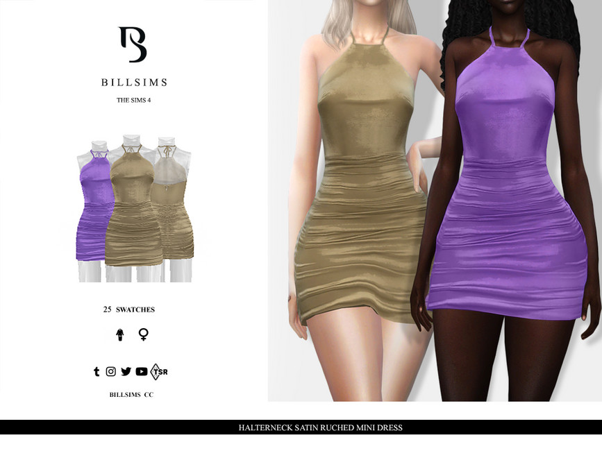 Halterneck Satin Ruched Mini Dress