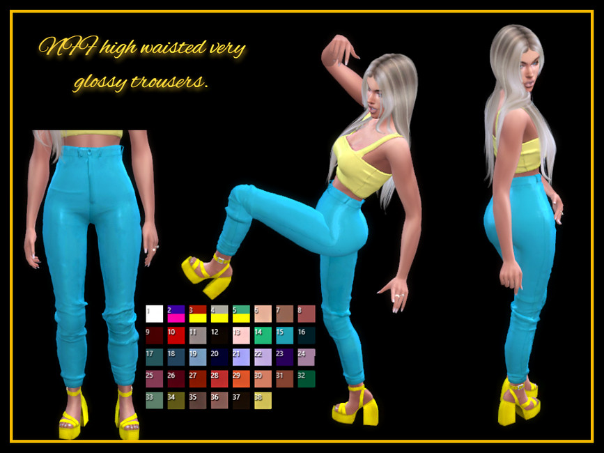 High waisted glossy trousers - The Sims 4 Catalog