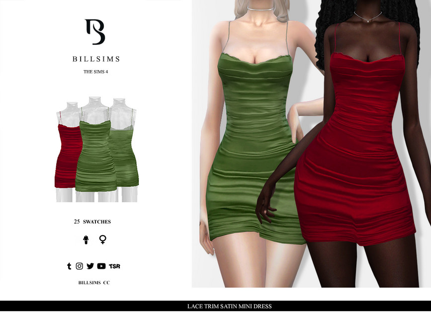 Lace Trim Satin Mini Dress - The Sims 4 Catalog
