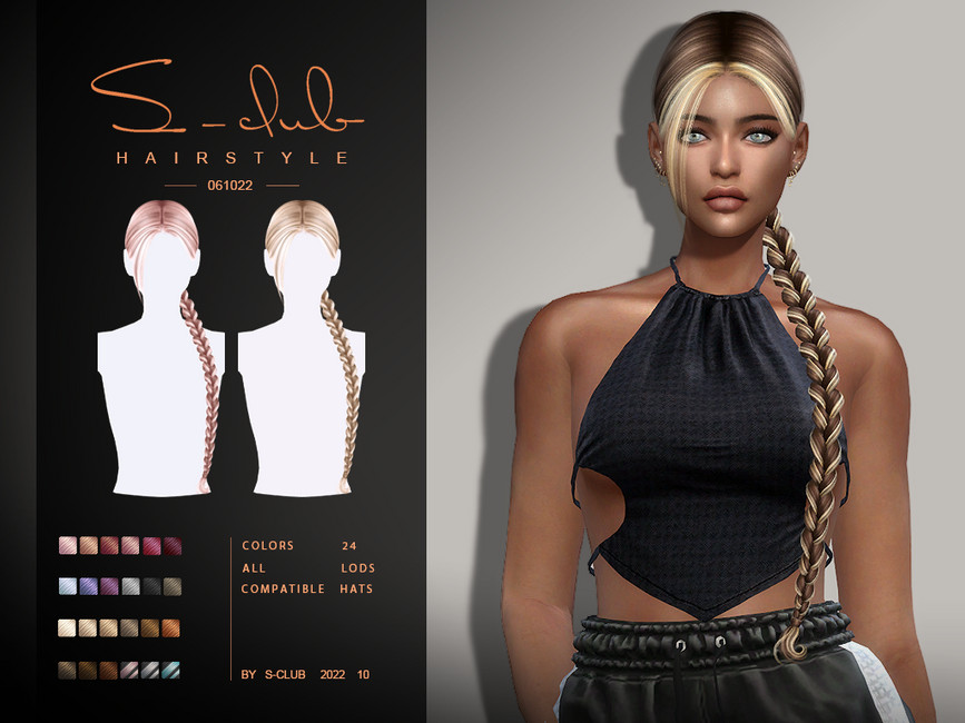Long single braid hairstyle(Kim051022) by S-CLUB - The Sims 4 Catalog
