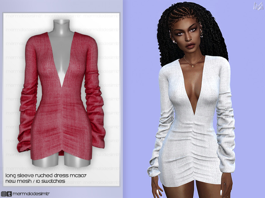 Long Sleeve Ruched Dress MC307 - The Sims 4 Catalog