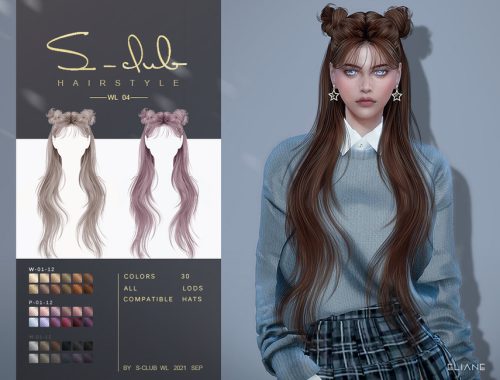 Long straight hair with buns(ELIANE) by S-Club