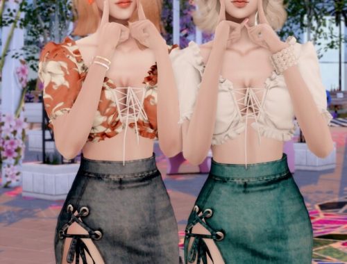 Lovely Crop Blouse & Open Short Denim Skirt at RIMINGs