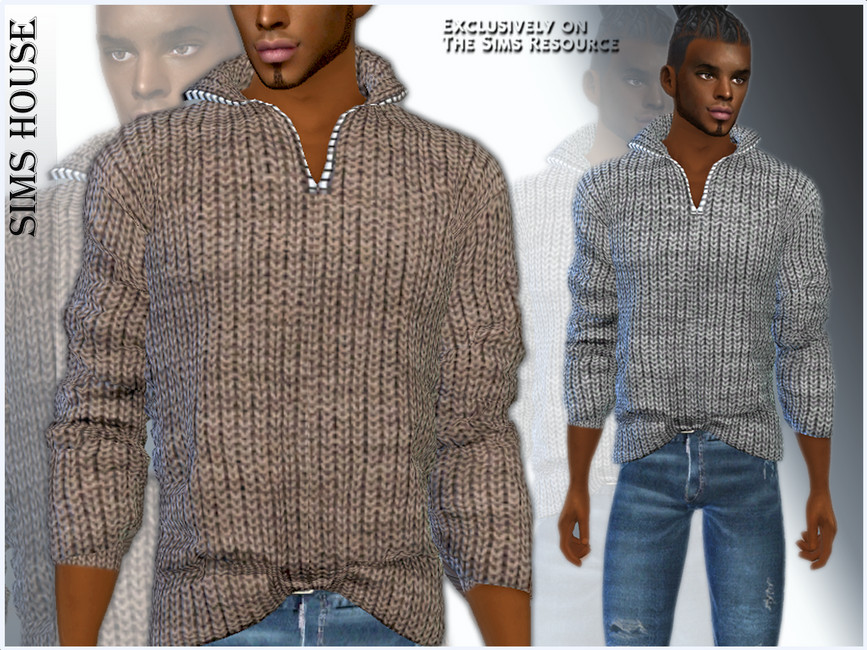 MEN'S SWEATER WITH ZIPPER ON THE NECK - The Sims 4 Catalog