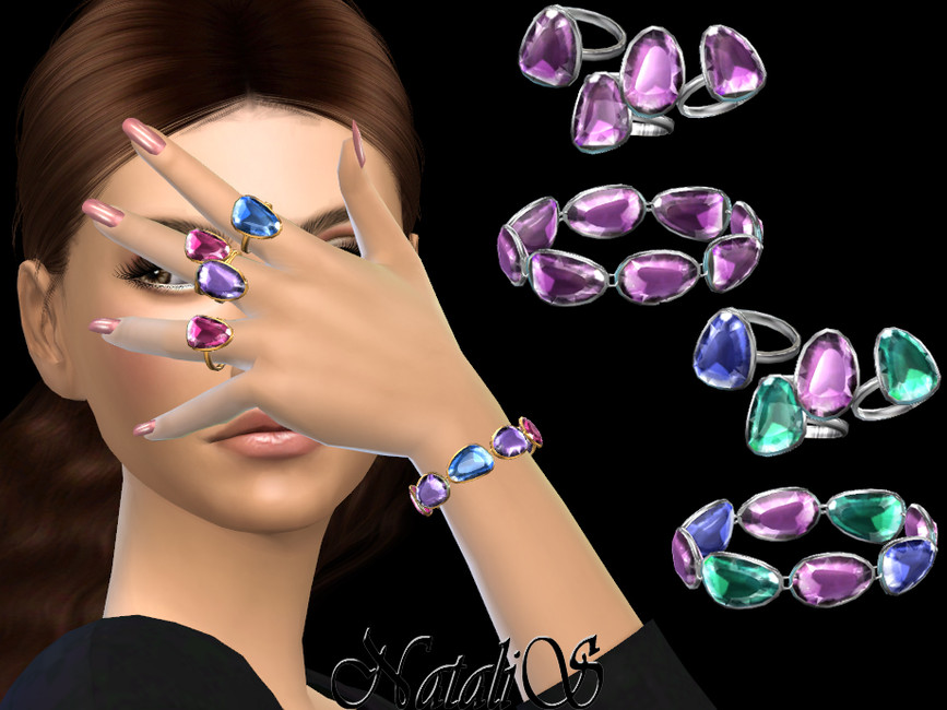 Natalismixed Color Gems Braceletrings Set The Sims 4 Catalog