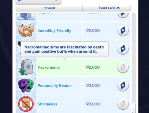 Necromania Reward Trait