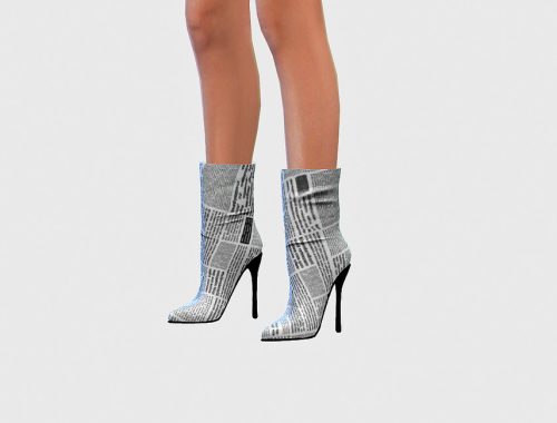 Newspaper Print Heeled Boots S74