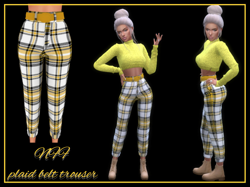 NFF plaid belt trouser