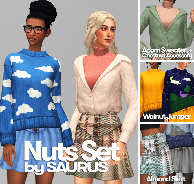 Nuts cozy set of sweaters and skirts - The Sims 4 Catalog