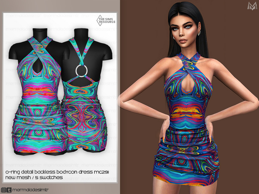 O-ring Detail Backless Bodycon Dress MC291 - The Sims 4 Catalog