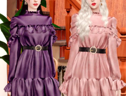 Pearl Belt & Frill Velvet Dress at RIMINGs