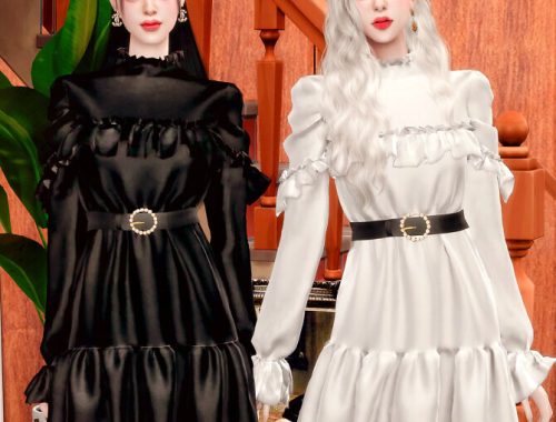 Pearl Belt & Frill Velvet Dress at RIMINGs