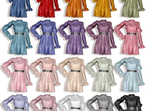 Pearl Belt & Frill Velvet Dress at RIMINGs