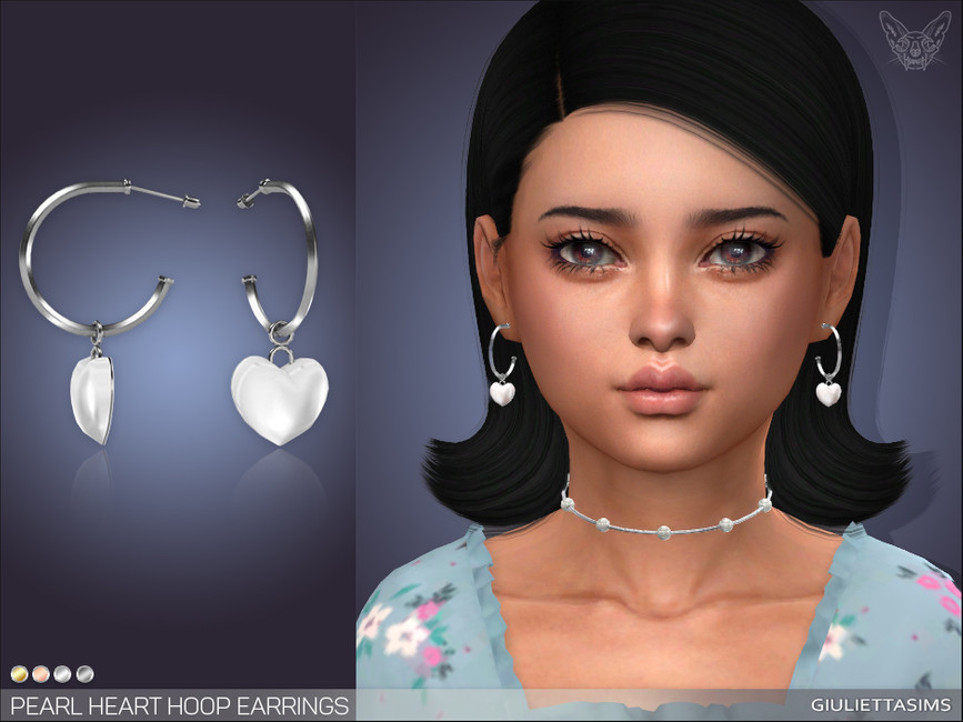 Pearl Heart Hoop Earrings For Kids - The Sims 4 Catalog