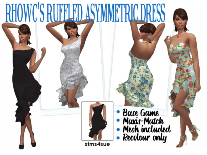 Rhowc’s Ruffled Asymmetric Dress - The Sims 4 Catalog