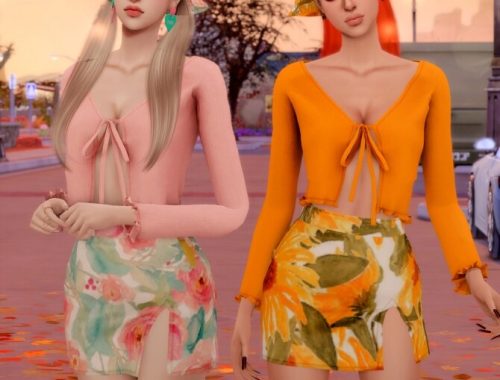 Ribbed Open Cardigan & Floral Open Skirt & Bucket hat at RIMINGs