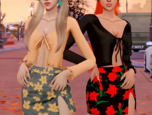Ribbed Open Cardigan & Floral Open Skirt & Bucket hat at RIMINGs