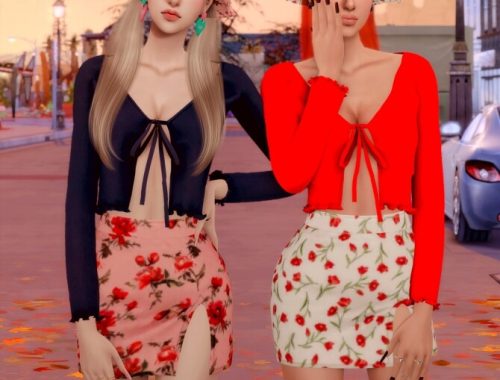 Ribbed Open Cardigan & Floral Open Skirt & Bucket hat at RIMINGs