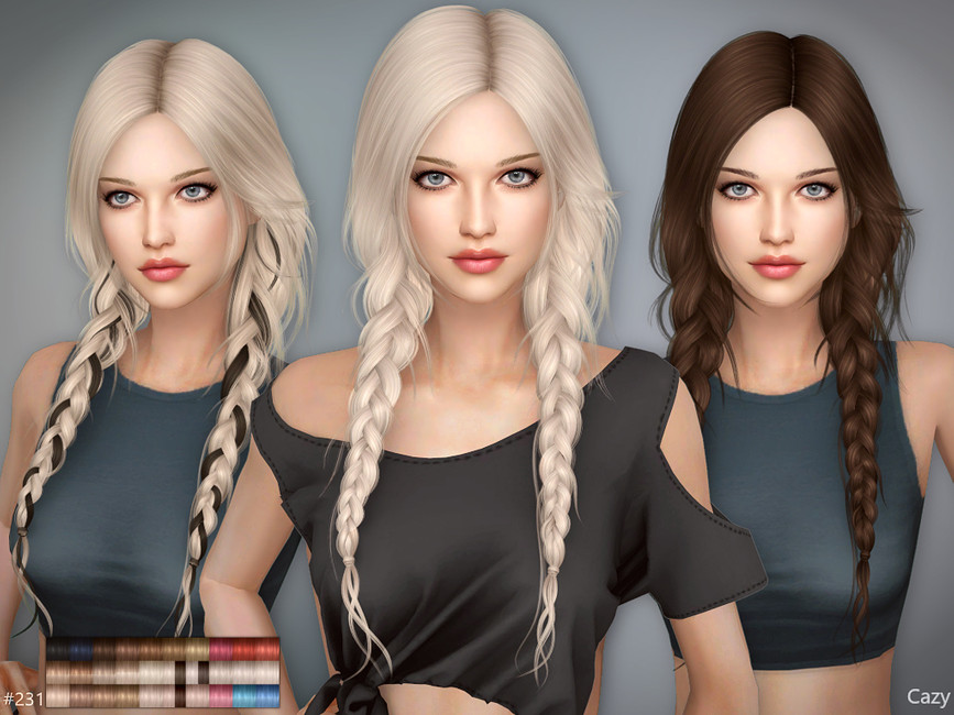 Twin loose braids on a female sim in sims 4