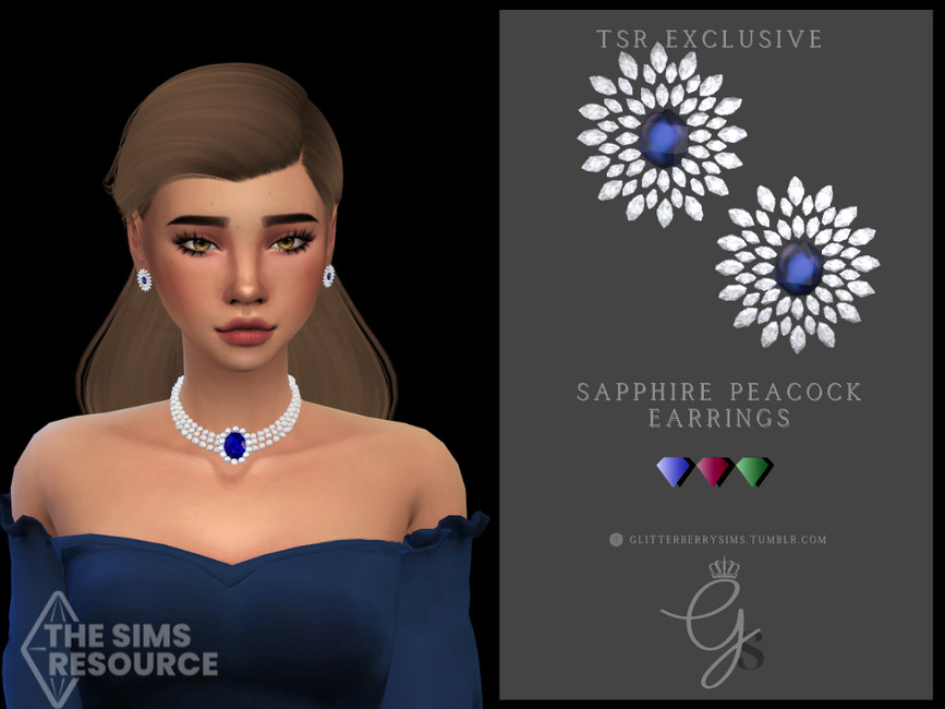 Sapphire Peacock Earrings - The Sims 4 Catalog