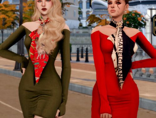 Scarf & Off-shoulder Tight Dress at RIMINGs