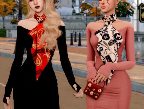 Scarf & Off-shoulder Tight Dress at RIMINGs