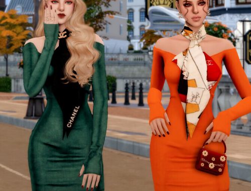 Scarf & Off-shoulder Tight Dress at RIMINGs