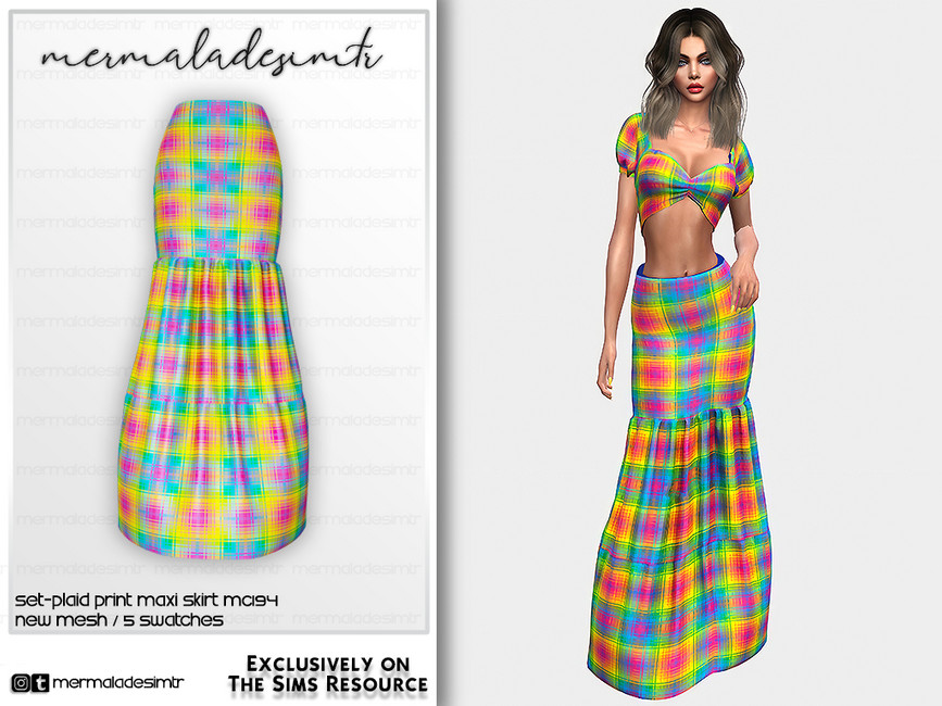 Set- Plaid Print Maxi Skirt MC194